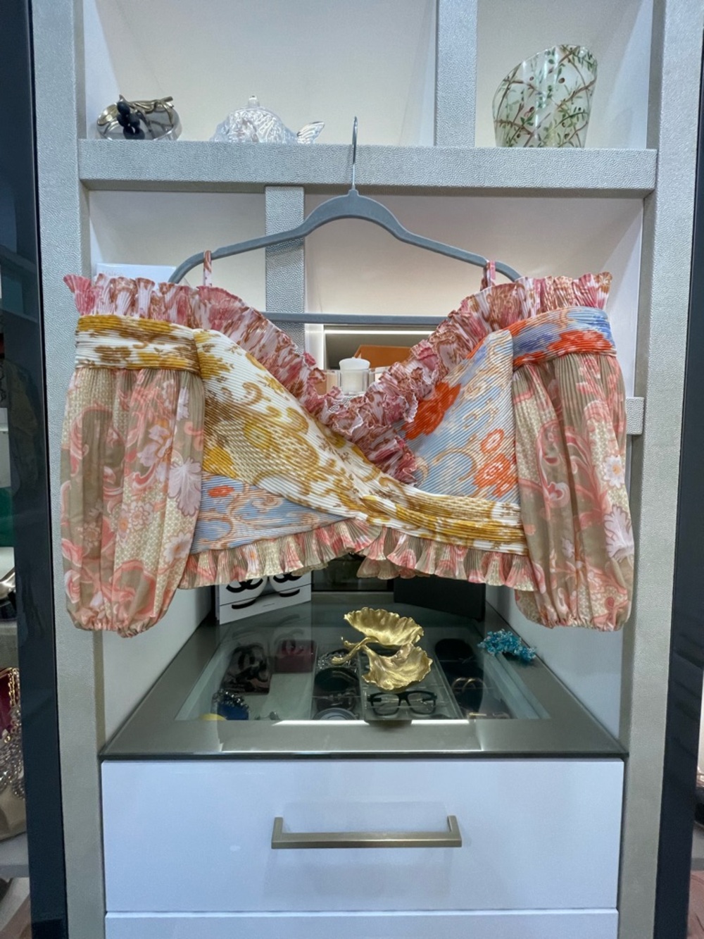 Zimmermann Floral Puff-Sleeve Crop Top in Orange, Blue & Pink Size 3